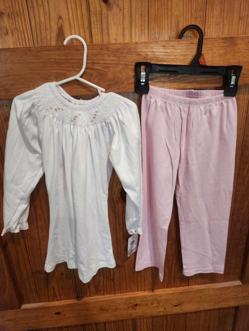 Girls White Smocked Top & Pink  Pants Set